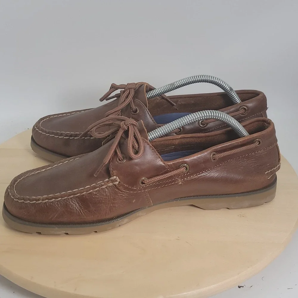Sperry Top-Sider Leeward 2-Eye Leather Boat Brown Shoes STS18231 Men's Size 9.5